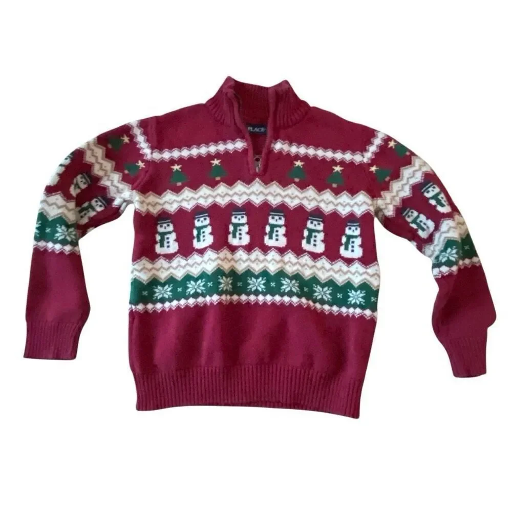 Vintage Children’s Place Holiday Cotton Sweater 10/12 1/4 zip Faire Isle Y2K